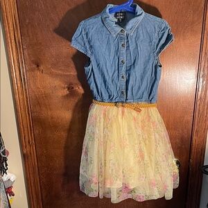 Charming Blue and Yellow Floral Kids Dress